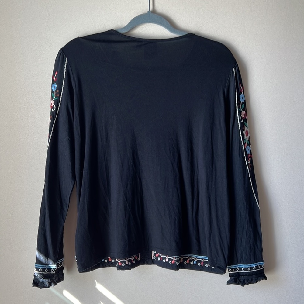 Anthropologie Black Embellished Long Sleeve Blouse - Picture 4 of 11